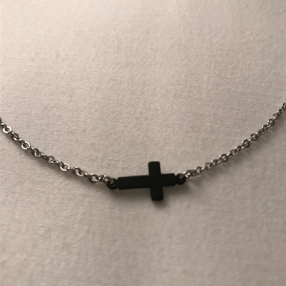 Brand New, Small Black Cross on Continuous Chain